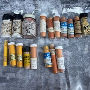 Vintage China Paint Powder Lot18 Pcs Yellow Orange White Raised Enamel Porcelain